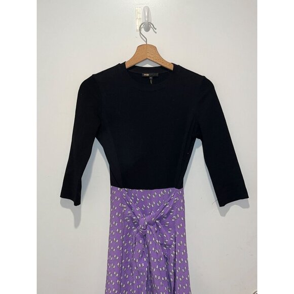 MAJE  Raprinode Trompe L’Oeil  Midi Dress Size Small Women in Lilac  ($372) - Picture 5 of 11